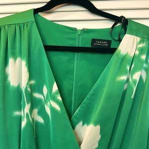 Green silk like Tahari dress. Well loved one minor spot